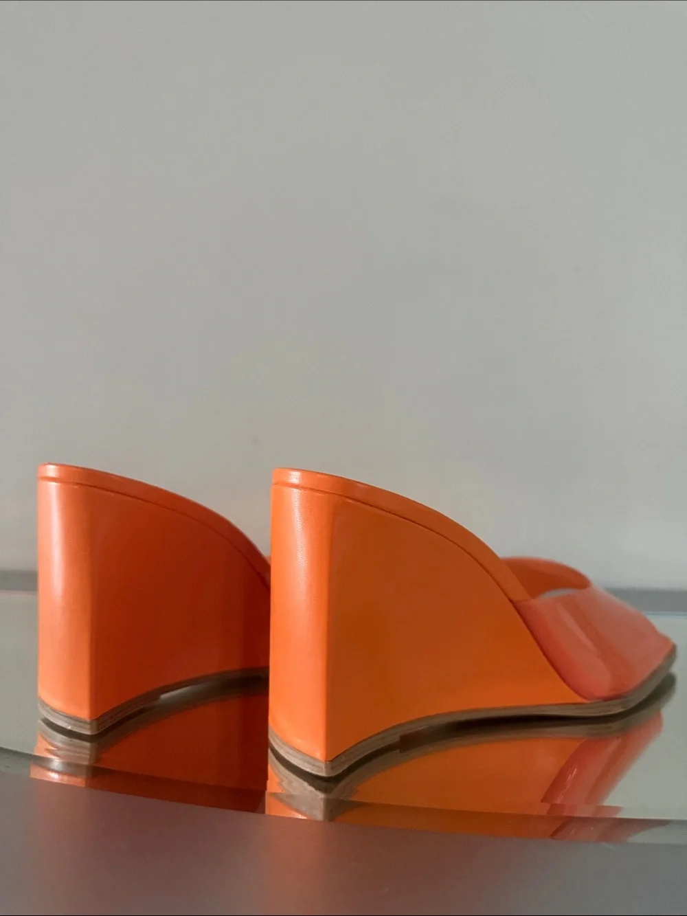 H&M Wedge Heel Mules Women’s Size 8 Orange Patent Square Toe